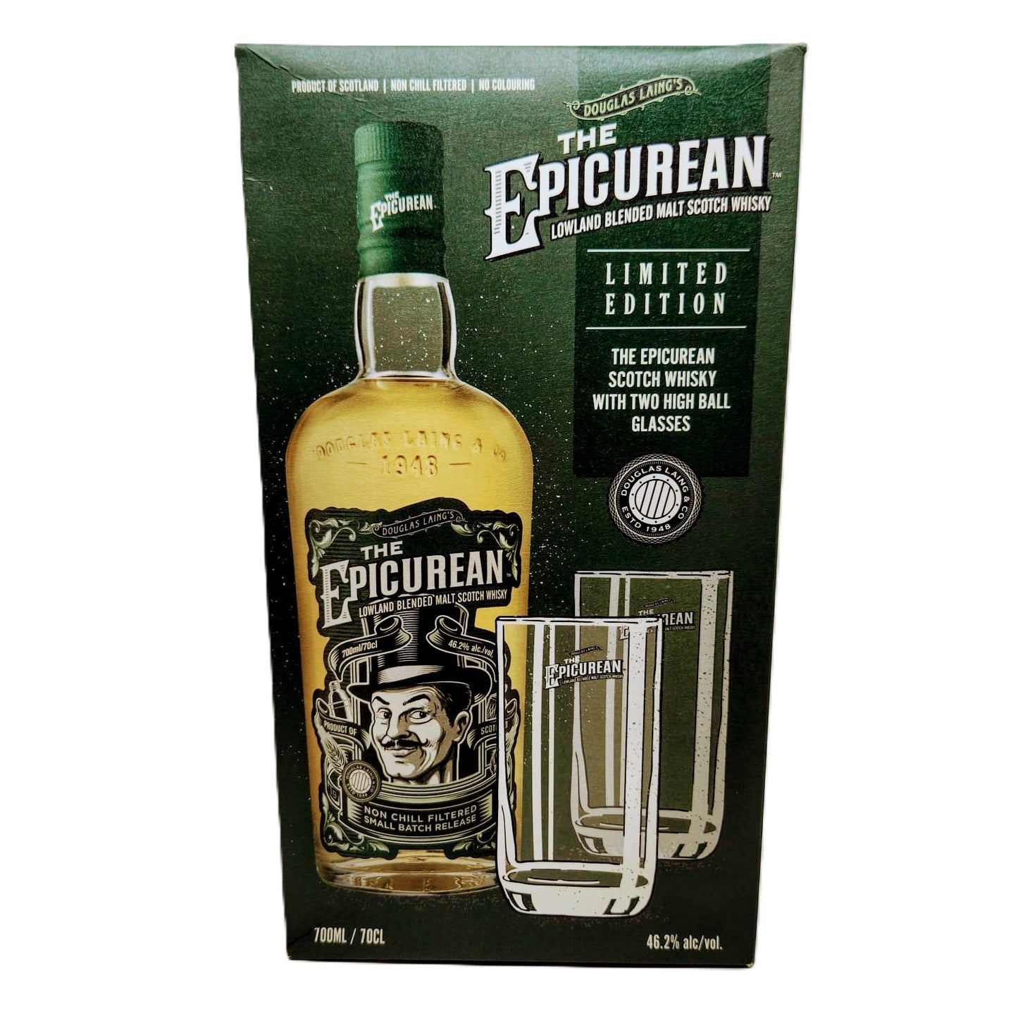 Douglas Laing THE EPICUREAN Lowland Blended Malt 46,2% Vol. 0,7l in Geschenkbox mit 2 Gläsern